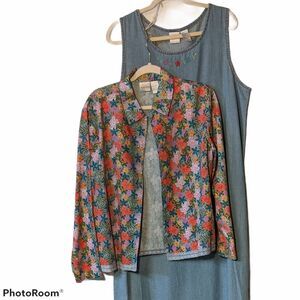 Bleu Bayou 2 PC jumper set size large vintage denim chambray embroidered modest